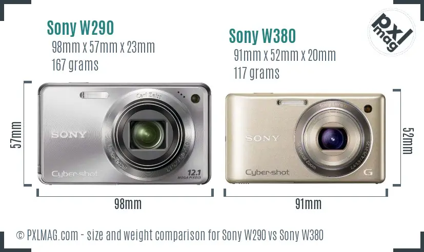 Sony W290 vs Sony W380 size comparison