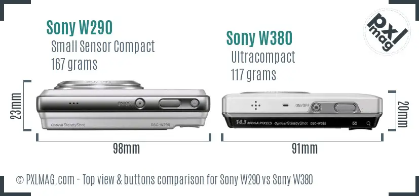 Sony W290 vs Sony W380 top view buttons comparison