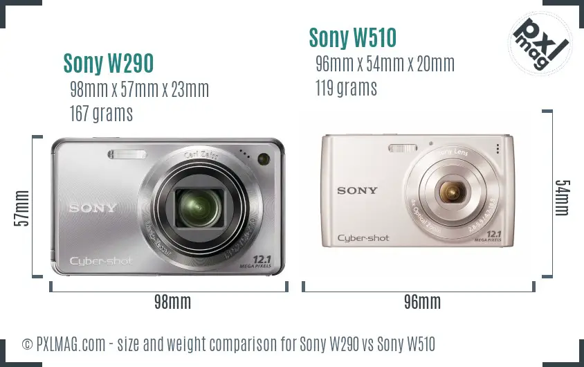 Sony W290 vs Sony W510 size comparison