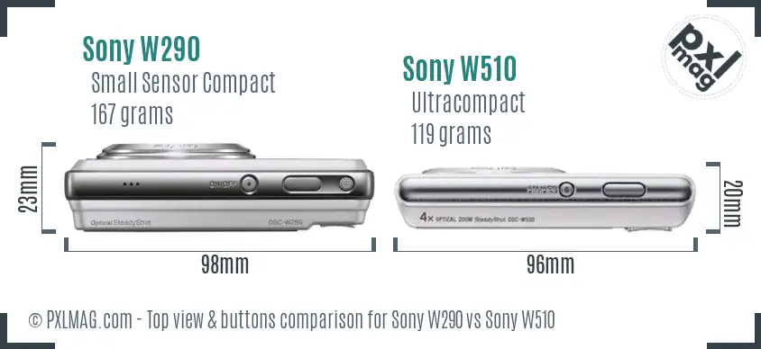Sony W290 vs Sony W510 top view buttons comparison