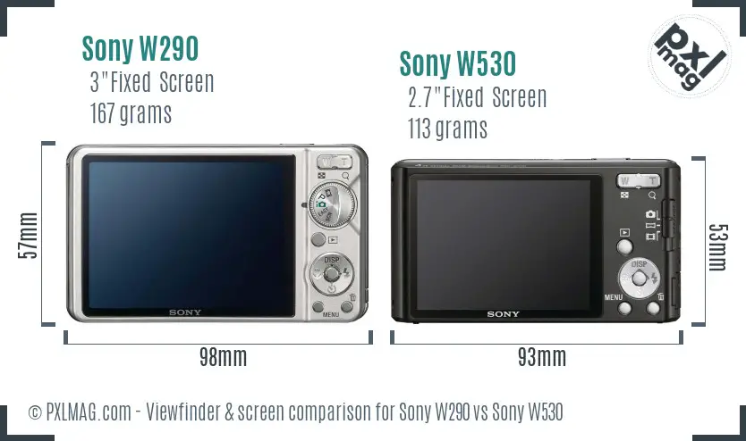 Sony W290 vs Sony W530 Screen and Viewfinder comparison
