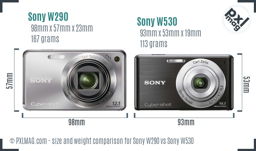 Sony W290 vs Sony W530 size comparison