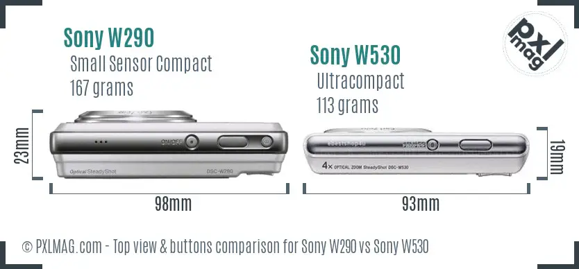 Sony W290 vs Sony W530 top view buttons comparison