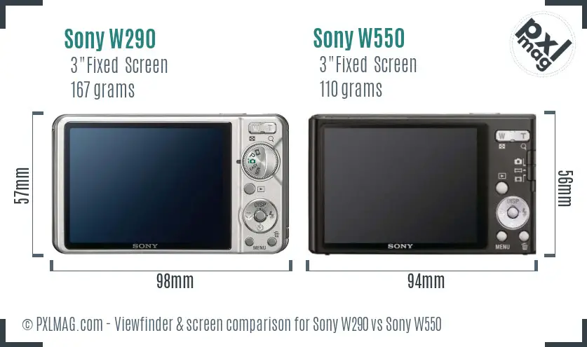 Sony W290 vs Sony W550 Screen and Viewfinder comparison