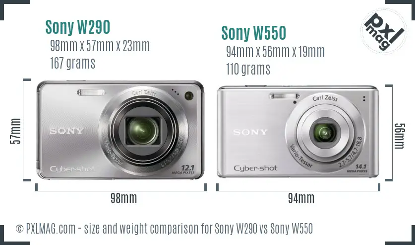 Sony W290 vs Sony W550 size comparison