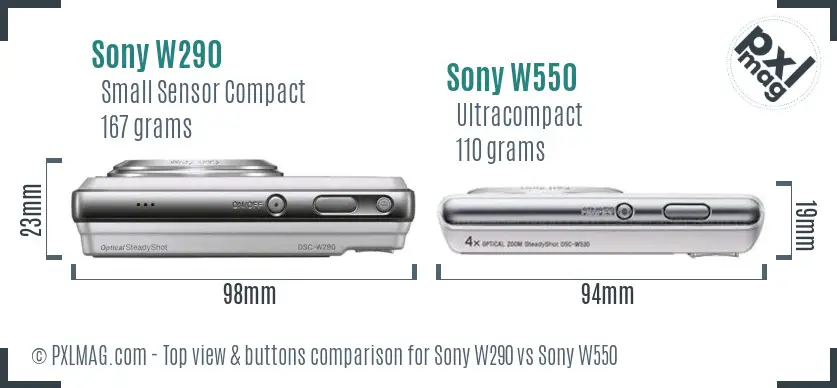 Sony W290 vs Sony W550 top view buttons comparison