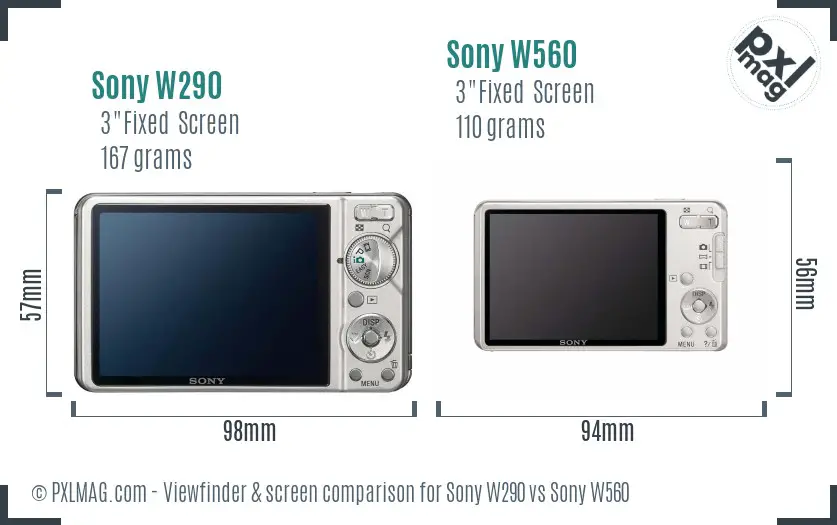Sony W290 vs Sony W560 Screen and Viewfinder comparison