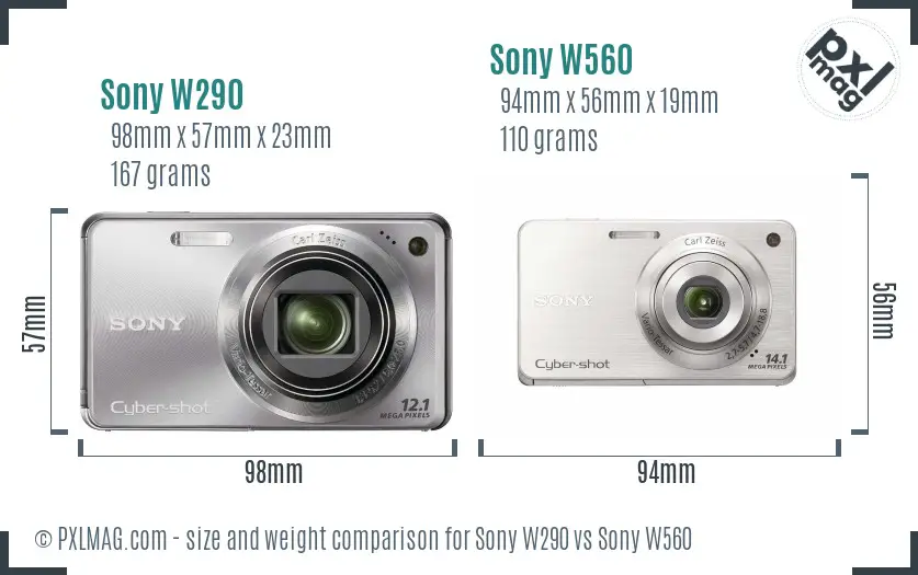 Sony W290 vs Sony W560 size comparison