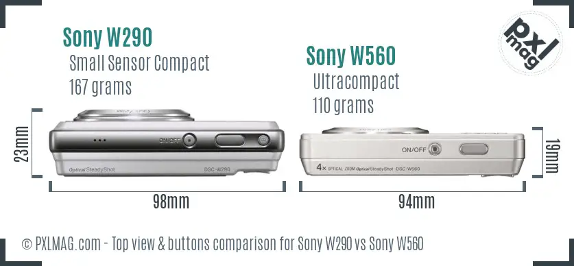 Sony W290 vs Sony W560 top view buttons comparison