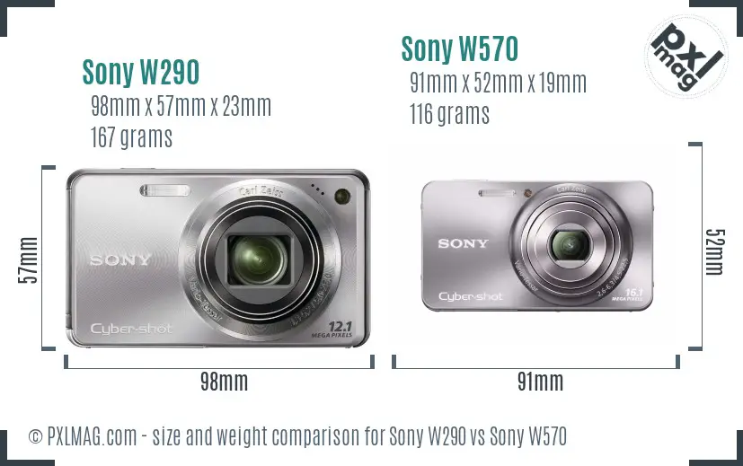 Sony W290 vs Sony W570 size comparison