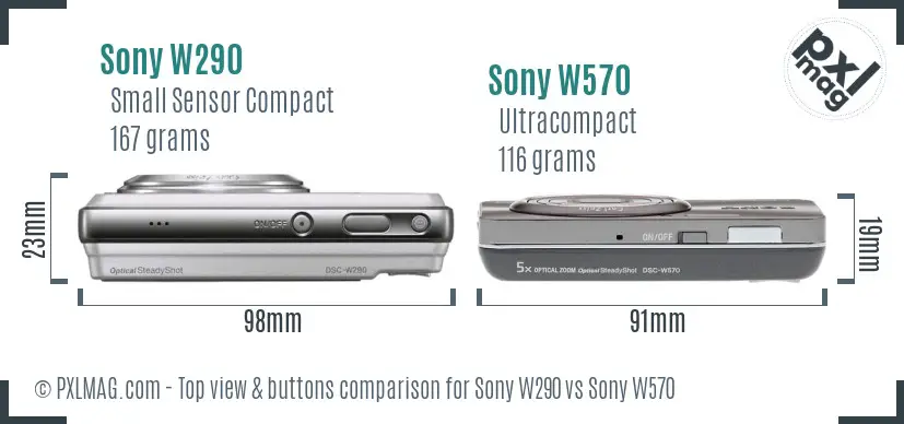 Sony W290 vs Sony W570 top view buttons comparison