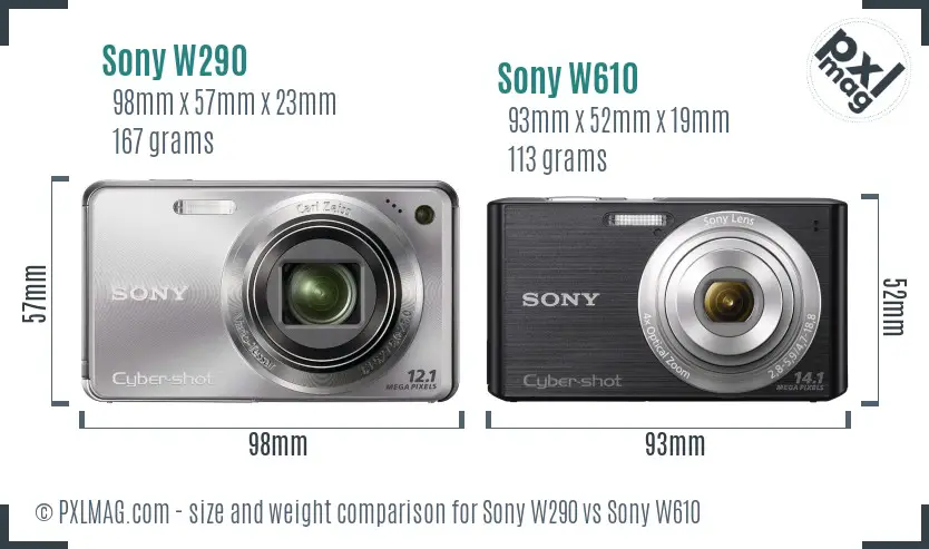Sony W290 vs Sony W610 size comparison