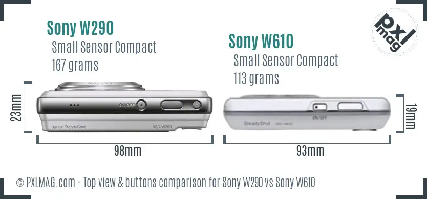 Sony W290 vs Sony W610 top view buttons comparison