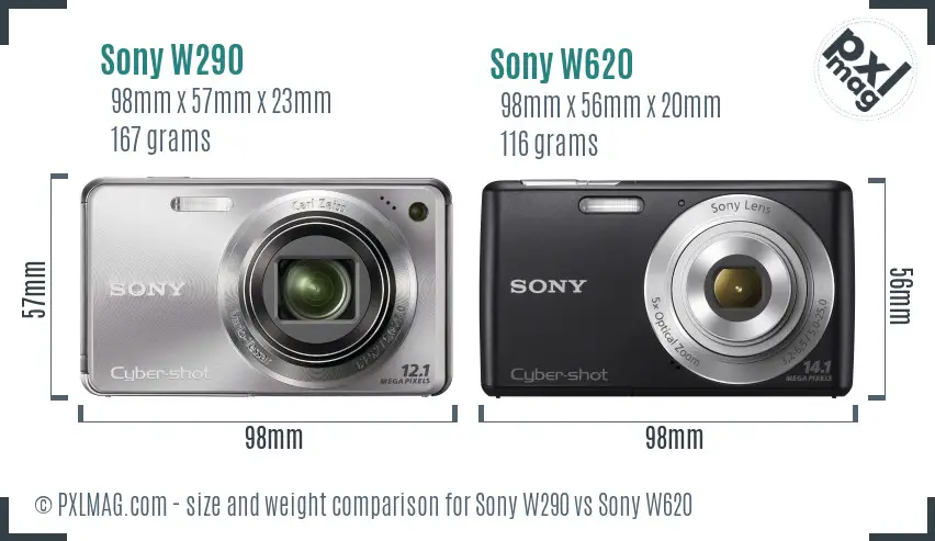 Sony W290 vs Sony W620 size comparison
