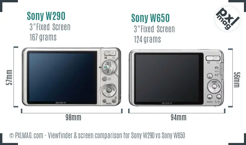 Sony W290 vs Sony W650 Screen and Viewfinder comparison