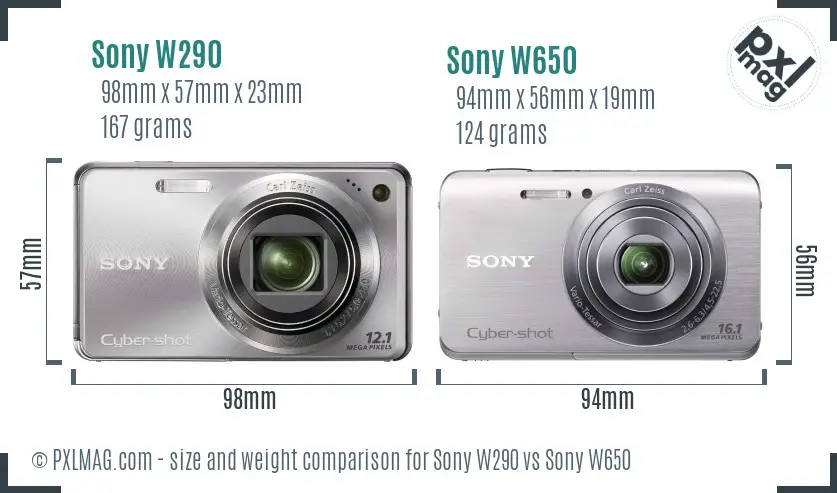 Sony W290 vs Sony W650 size comparison