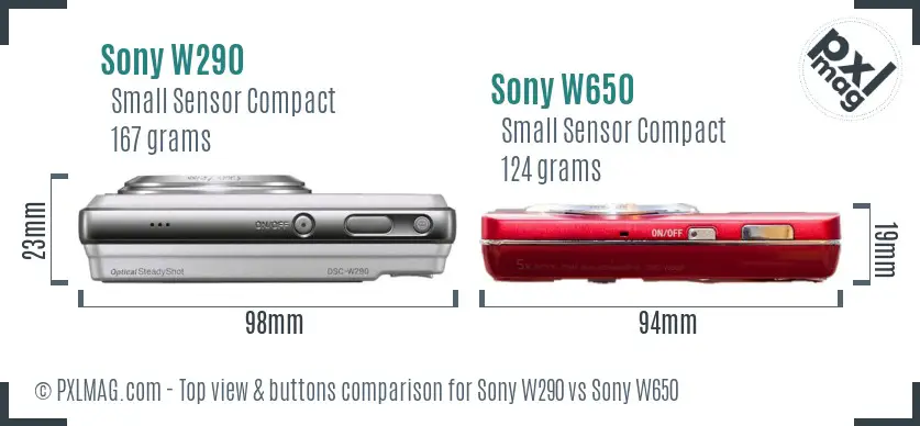 Sony W290 vs Sony W650 top view buttons comparison