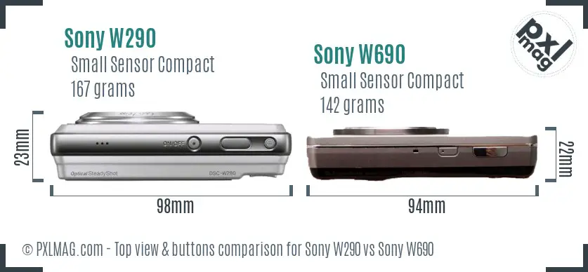 Sony W290 vs Sony W690 top view buttons comparison