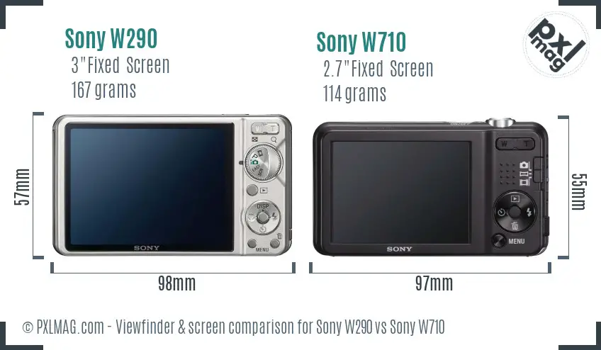 Sony W290 vs Sony W710 Screen and Viewfinder comparison