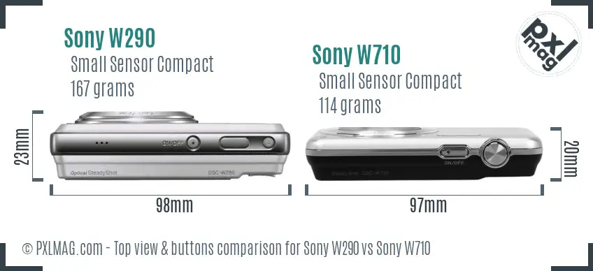Sony W290 vs Sony W710 top view buttons comparison