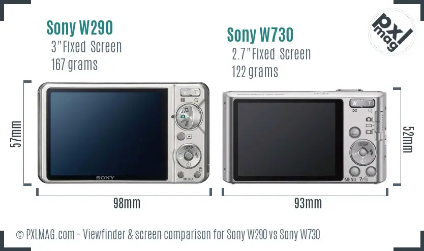 Sony W290 vs Sony W730 Screen and Viewfinder comparison