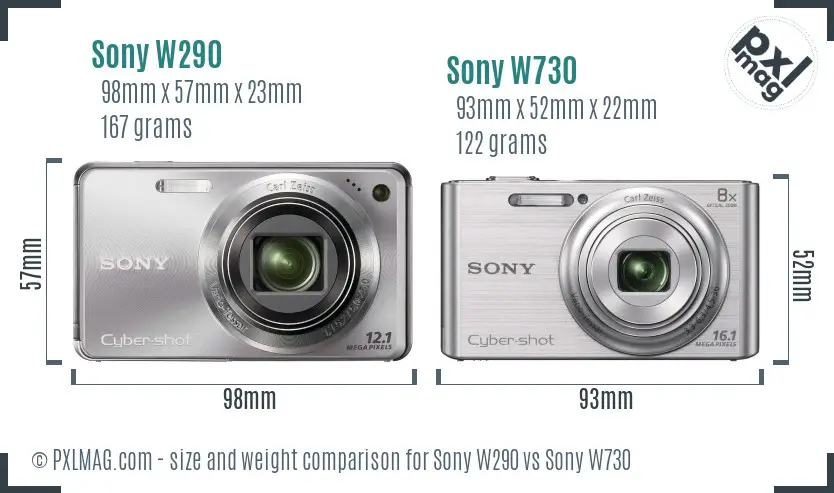Sony W290 vs Sony W730 size comparison
