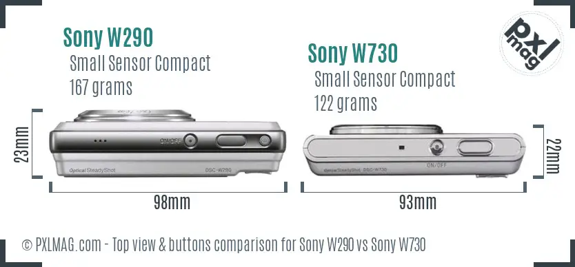 Sony W290 vs Sony W730 top view buttons comparison