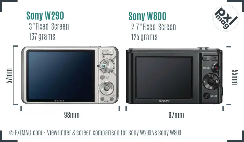 Sony W290 vs Sony W800 Screen and Viewfinder comparison