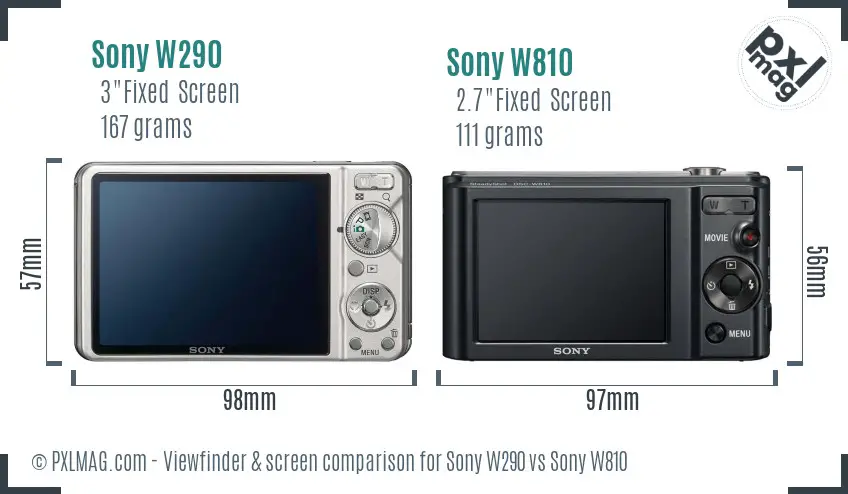 Sony W290 vs Sony W810 Screen and Viewfinder comparison