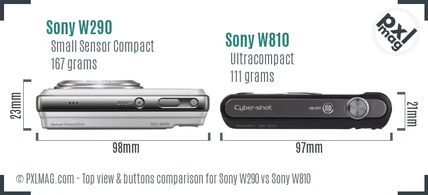 Sony W290 vs Sony W810 top view buttons comparison