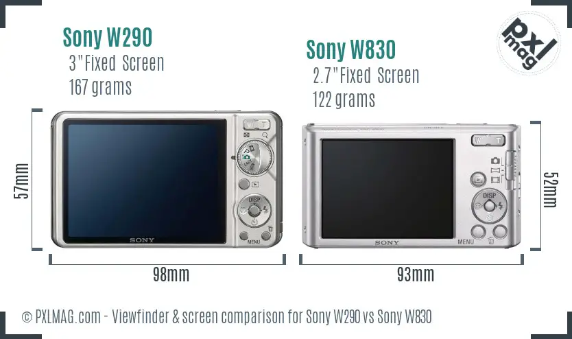 Sony W290 vs Sony W830 Screen and Viewfinder comparison