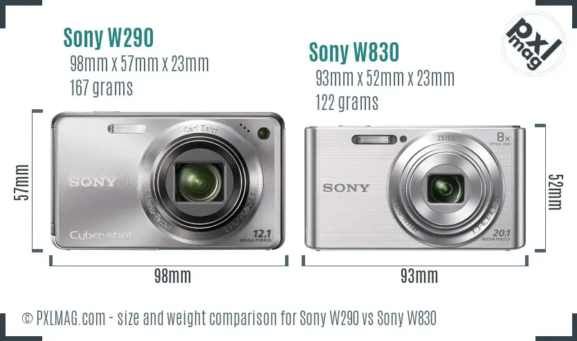 Sony W290 vs Sony W830 size comparison