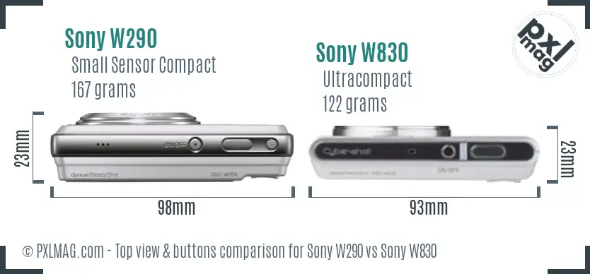 Sony W290 vs Sony W830 top view buttons comparison