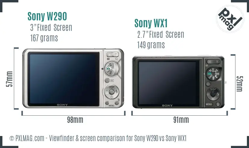 Sony W290 vs Sony WX1 Screen and Viewfinder comparison