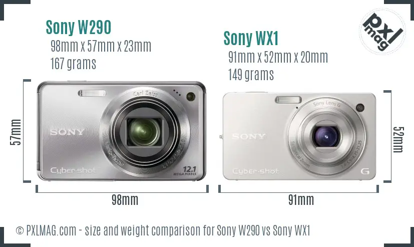 Sony W290 vs Sony WX1 size comparison