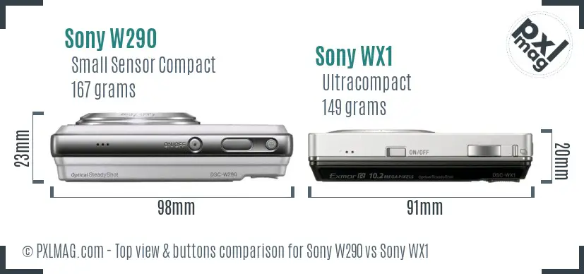 Sony W290 vs Sony WX1 top view buttons comparison