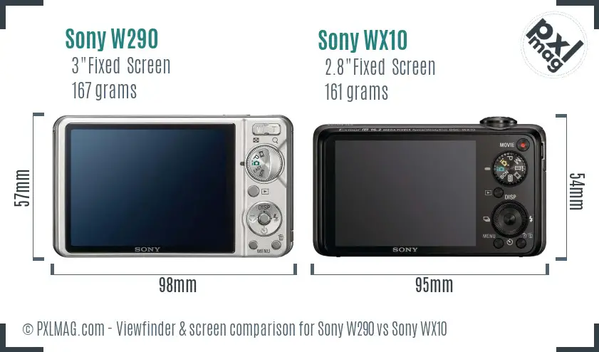 Sony W290 vs Sony WX10 Screen and Viewfinder comparison