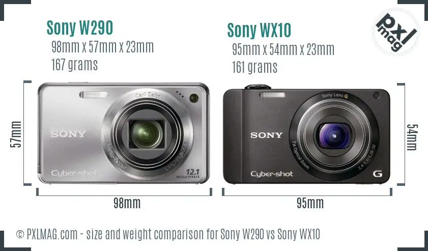 Sony W290 vs Sony WX10 size comparison