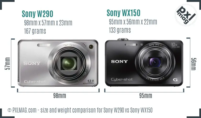 Sony W290 vs Sony WX150 size comparison