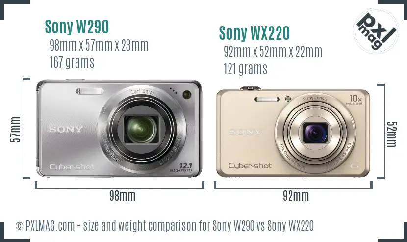 Sony W290 vs Sony WX220 size comparison