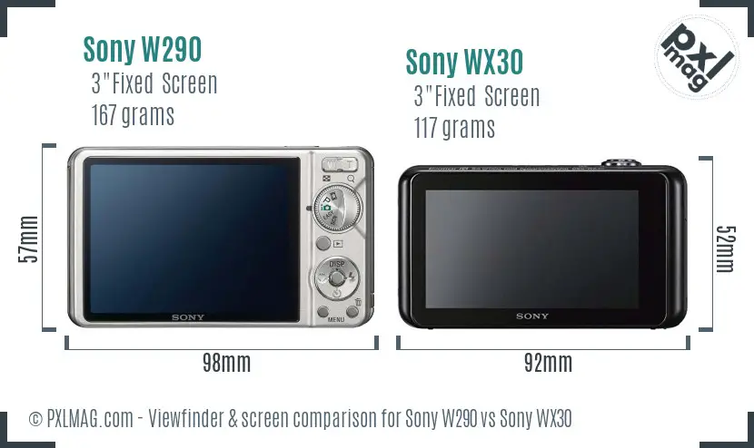 Sony W290 vs Sony WX30 Screen and Viewfinder comparison