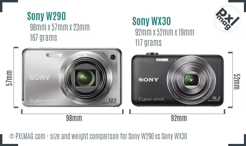 Sony W290 vs Sony WX30 size comparison