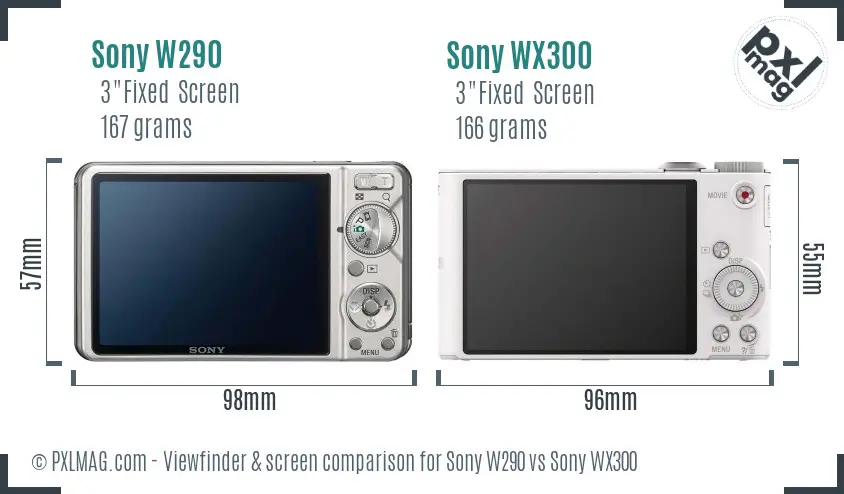 Sony W290 vs Sony WX300 Screen and Viewfinder comparison