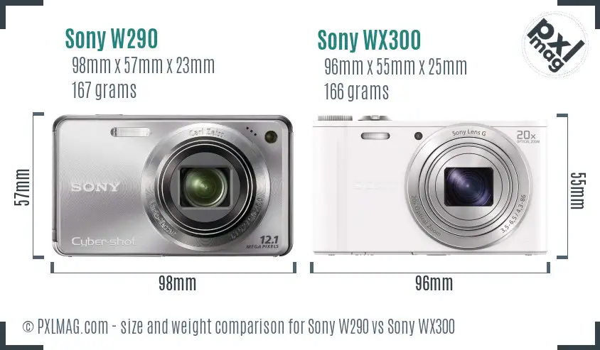 Sony W290 vs Sony WX300 size comparison