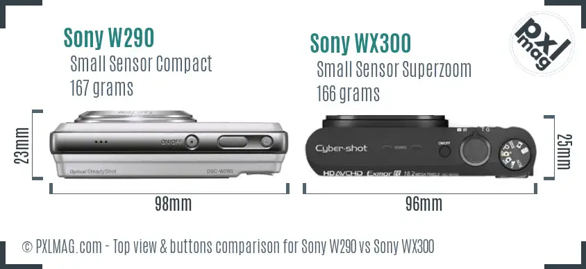 Sony W290 vs Sony WX300 top view buttons comparison