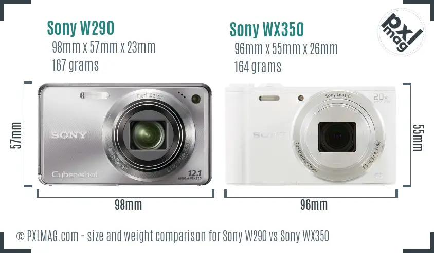 Sony W290 vs Sony WX350 size comparison