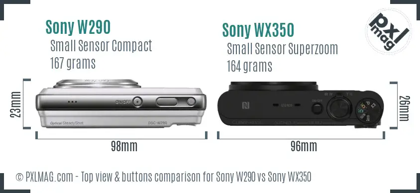 Sony W290 vs Sony WX350 top view buttons comparison