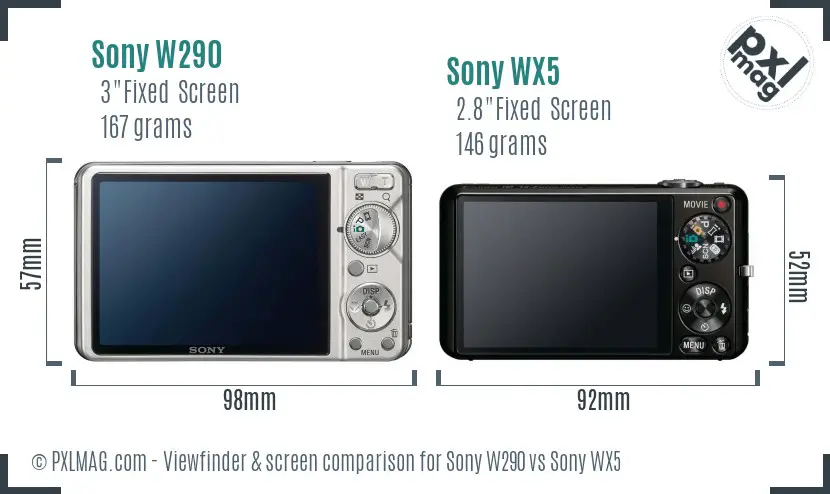 Sony W290 vs Sony WX5 Screen and Viewfinder comparison