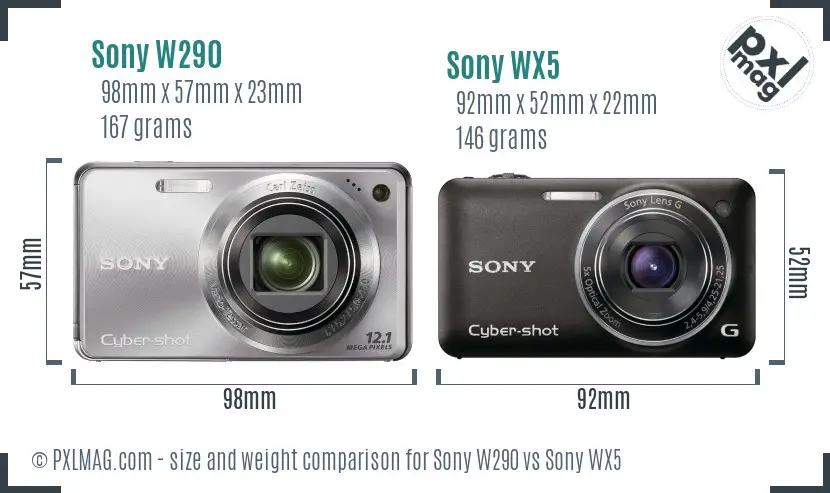 Sony W290 vs Sony WX5 size comparison