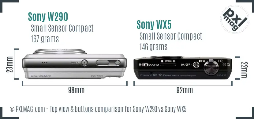 Sony W290 vs Sony WX5 top view buttons comparison